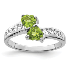 Sterling Silver Rhodium Peridot Heart Ring - 3