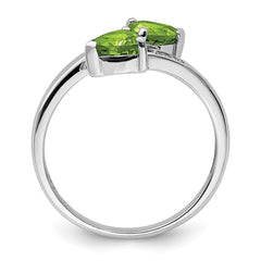 Sterling Silver Rhodium Peridot & Diamond Heart Ring - 3