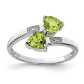 Sterling Silver Rhodium Peridot & Diamond Heart Ring - 2