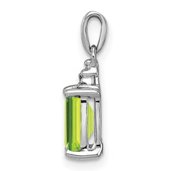Sterling Silver Rhodium Plated Peridot and Diamond Pendant - 4