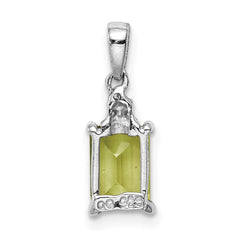 Sterling Silver Rhodium Plated Peridot and Diamond Pendant - 4