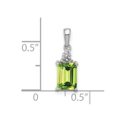 Sterling Silver Rhodium Plated Peridot and Diamond Pendant - 4