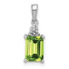 Sterling Silver Rhodium Plated Peridot and Diamond Pendant - 4