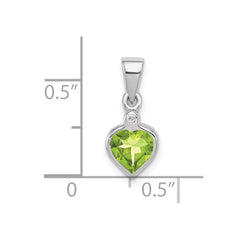 Sterling Silver Rhodium Plated Peridot and Diamond Pendant - 5