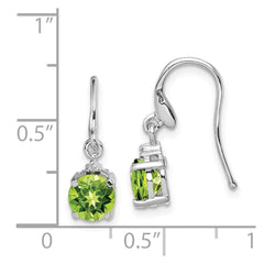 Sterling Silver Rhodium Plated Round Peridot and Diamond Wire Earrings