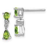 Sterling Silver Rhodium Plated Pear Peridot and Diamond Post Earrings - 2