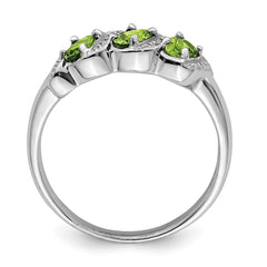 Sterling Silver Rhodium 3 Stone Peridot & Diamond Ring - 3
