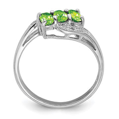 Sterling Silver Rhodium Peridot & Diamond Ring - 4