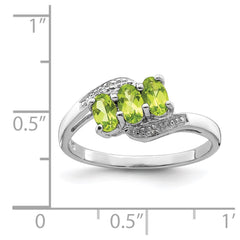 Sterling Silver Rhodium Peridot & Diamond Ring - 4