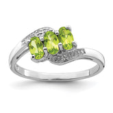 Sterling Silver Rhodium Peridot & Diamond Ring - 4
