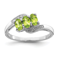 Sterling Silver Rhodium Peridot & Diamond Ring - 4