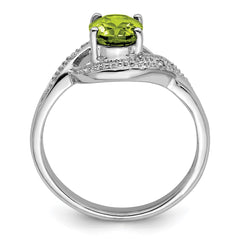 Sterling Silver Rhodium Peridot & Diamond Ring - 5