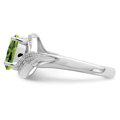 Sterling Silver Rhodium Peridot & Diamond Ring - 6