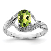 Sterling Silver Rhodium Peridot & Diamond Ring - 6