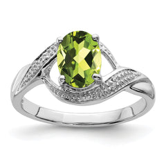 Sterling Silver Rhodium Peridot & Diamond Ring - 5