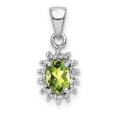 Sterling Silver Rhodium Plated Peridot and Diamond Pendant - 2
