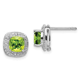 Sterling Silver Rhodium Plated Peridot and Diamond Post Earrings - 2