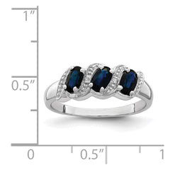 Sterling Silver Rhodium-plated Sapphire & Diamond Ring - 11