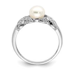 Sterling Silver Rhodium 6mm FW Cultured Button Pearl Ring - 3