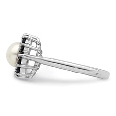 Sterling Silver Rhod 6mm FW Cultured Button Pearl & Sapphire Ring - 2