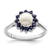Sterling Silver Rhod 6mm FW Cultured Button Pearl & Sapphire Ring - 2
