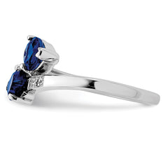 Sterling Silver Rhodium-plated Dark Sapphire & Diamond Heart Ring - 3