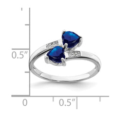 Sterling Silver Rhodium-plated Dark Sapphire & Diamond Heart Ring - 3