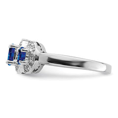 Sterling Silver Rhodium-plated Sapphire & Diamond Ring - 7