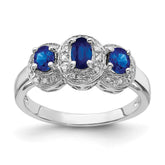 Sterling Silver Rhodium-plated Sapphire & Diamond Ring - 7