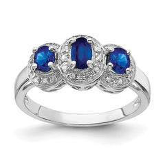 Sterling Silver Rhodium-plated Sapphire & Diamond Ring - 7