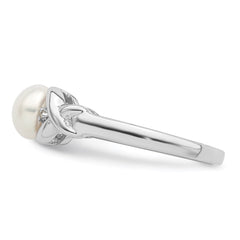 Sterling Silver Rhodium FW Cultured Button Pearl & Diamond Ring - 3
