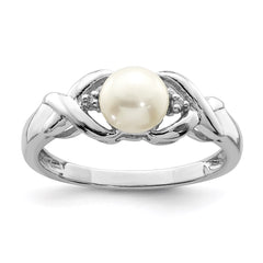 Sterling Silver Rhodium FW Cultured Button Pearl & Diamond Ring - 3
