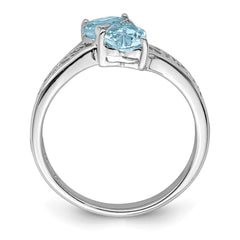 Sterling Silver Rhodium Aqua Heart Ring - 2