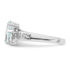 Sterling Silver Rhodium Aqua Heart Ring - 2