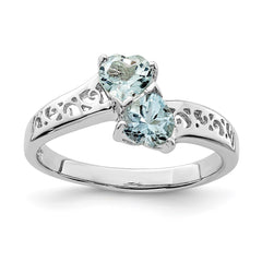 Sterling Silver Rhodium Aqua Heart Ring - 2