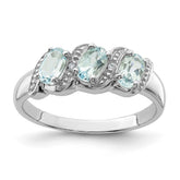 Sterling Silver Rhodium Aqua & Diamond Ring - 9