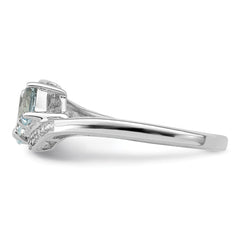 Sterling Silver Rhodium Aqua & Diamond Ring - 2