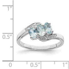 Sterling Silver Rhodium Aqua & Diamond Ring - 7