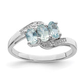 Sterling Silver Rhodium Aqua & Diamond Ring - 8