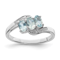 Sterling Silver Rhodium Aqua & Diamond Ring - 2