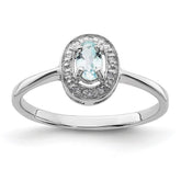 Sterling Silver Rhodium Aqua & Diamond Ring - 5