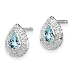 Sterling Silver Rhodium Aqua & Diamond Post Earrings