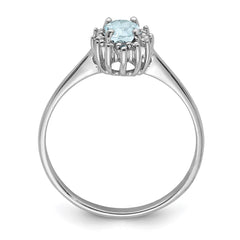Sterling Silver Rhodium Aquamarine Diamond Ring - 5