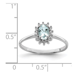 Sterling Silver Rhodium Aquamarine Diamond Ring - 5