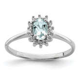 Sterling Silver Rhodium Aquamarine Diamond Ring - 5