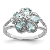 Sterling Silver Rhodium Aquamarine Diamond Ring - 2