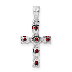 Sterling Silver Rhodium-plated Garnet & Diamond Accent Cross Pendant