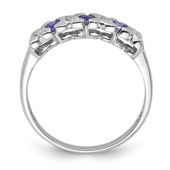 Sterling Silver Rhodium Tanzanite & Diam. Ring - 6