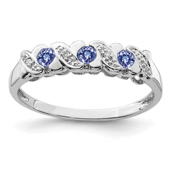 Sterling Silver Rhodium Tanzanite & Diam. Ring - 6