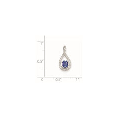 Sterling Silver Rhodium-plated Tanzanite & Diamond Pendant - 6